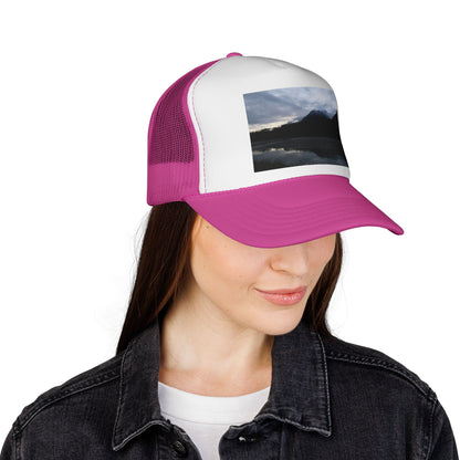 Mountain Lake Trucker Cap — Scenic Nature Photo Mesh Hat