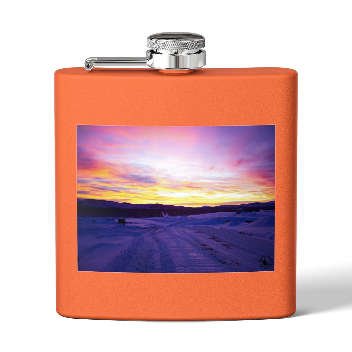 6oz Stainless Steel Flask — Winter Sunset Landscape Photo Flask