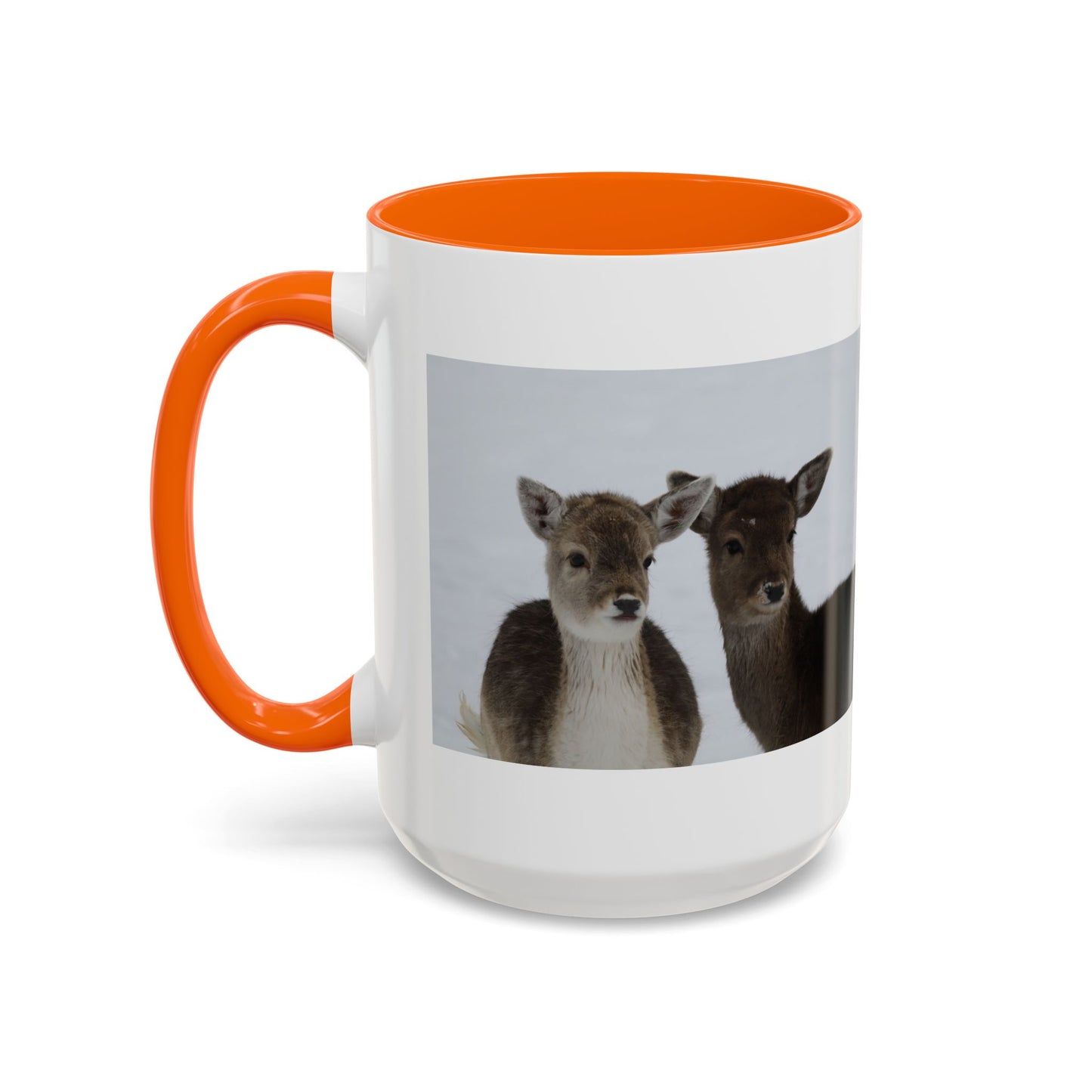 Deer Pair Accent Coffee Mug — Cute Winter Wildlife Ceramic Mug (11/15oz)