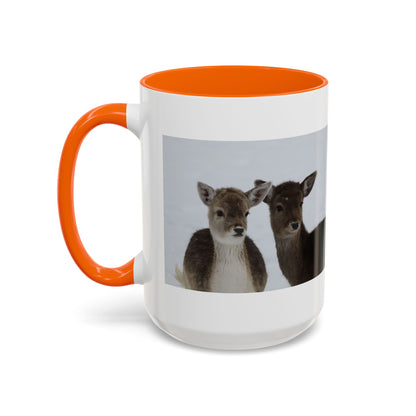 Deer Pair Accent Coffee Mug — Cute Winter Wildlife Ceramic Mug (11/15oz)