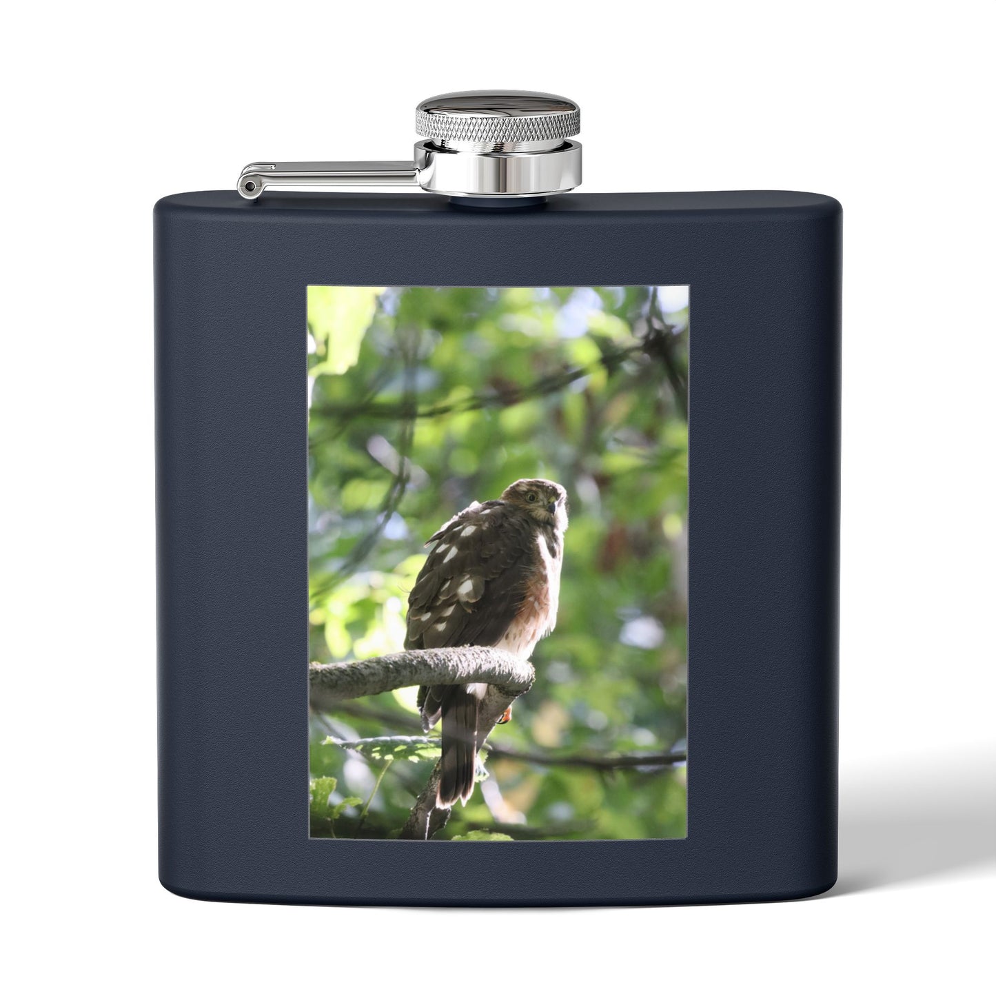Flask — Woodland Hawk Photo Stainless Steel 6oz Hip Flask