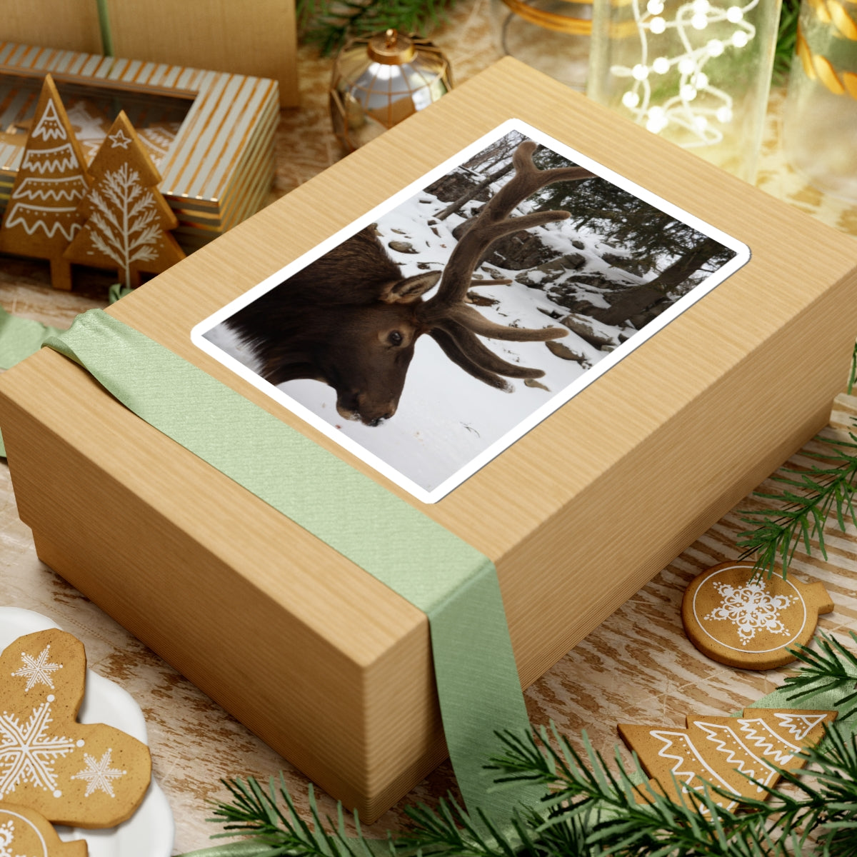 Elk Antler Photo Sticker – Winter Wildlife Kiss-Cut Sticker
