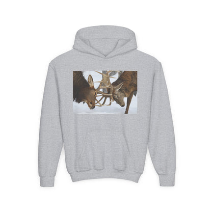 Fighting Deer Antlers Youth Hoodie | Wildlife Nature Illustration