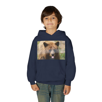 Youth Bear Hoodie — Cute Tongue-Out Bear Photo Kids Pullover