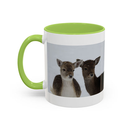 Deer Pair Accent Coffee Mug — Cute Winter Wildlife Ceramic Mug (11/15oz)