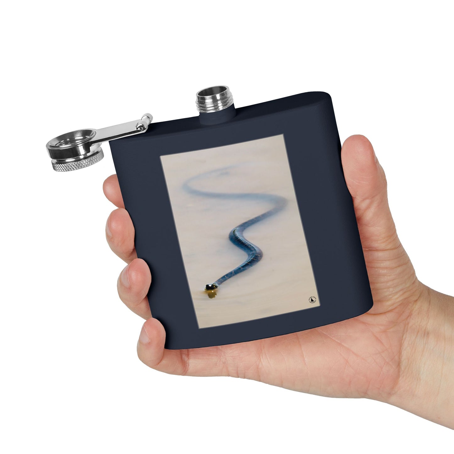 6oz Stainless Steel Flask with Serpentine Snow Trail Photo – Minimal Outdoor Gift