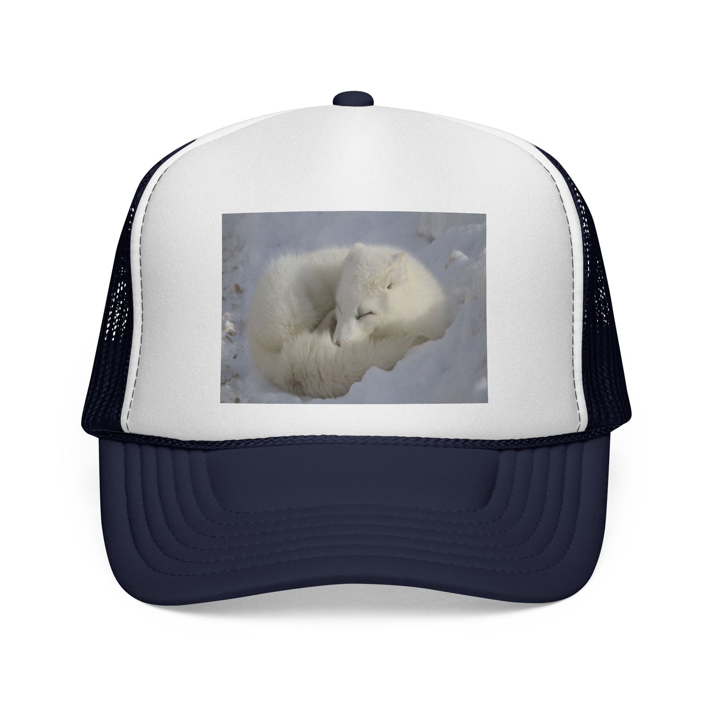 Arctic Fox Trucker Cap — Cute Sleeping Fox Photo Mesh Hat