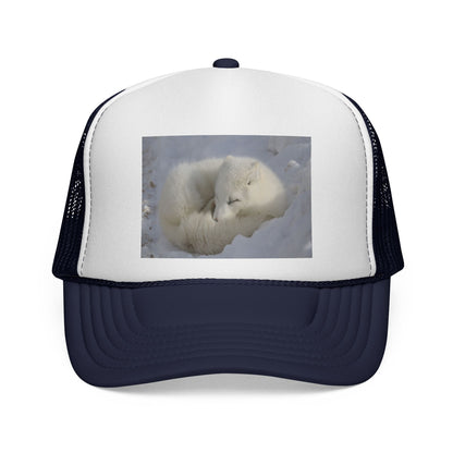 Arctic Fox Trucker Cap — Cute Sleeping Fox Photo Mesh Hat