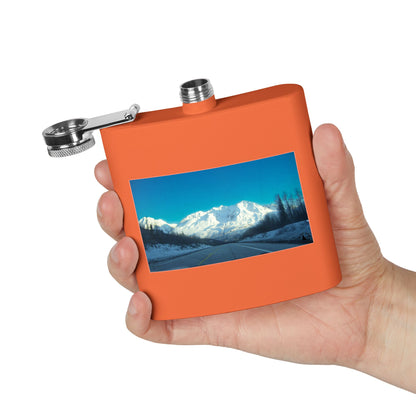 6oz Mountain Landscape Stainless Steel Flask – Snowy Peaks Photo Hip Flask