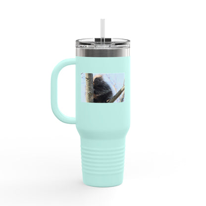 40oz Insulated Travel Mug with Cozy Raccoon Photo — Large Stainless Steel Tumbler for Road Trips & Outdoor Lovers