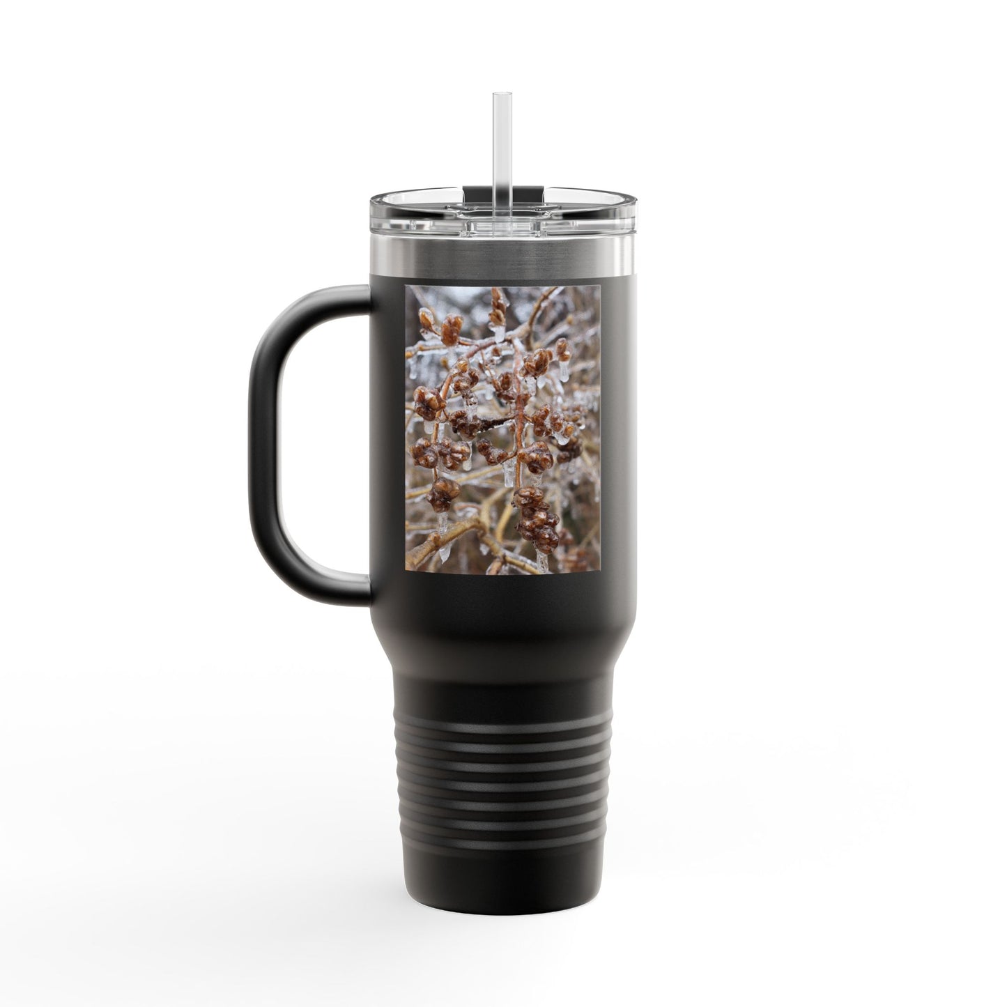 40oz Insulated Travel Mug with Frosted Branch Photo – Large Stainless Steel Tumbler