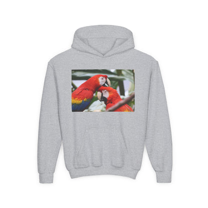 Youth Parrot Hoodie – Colorful Scarlet Macaw Kids Pullover