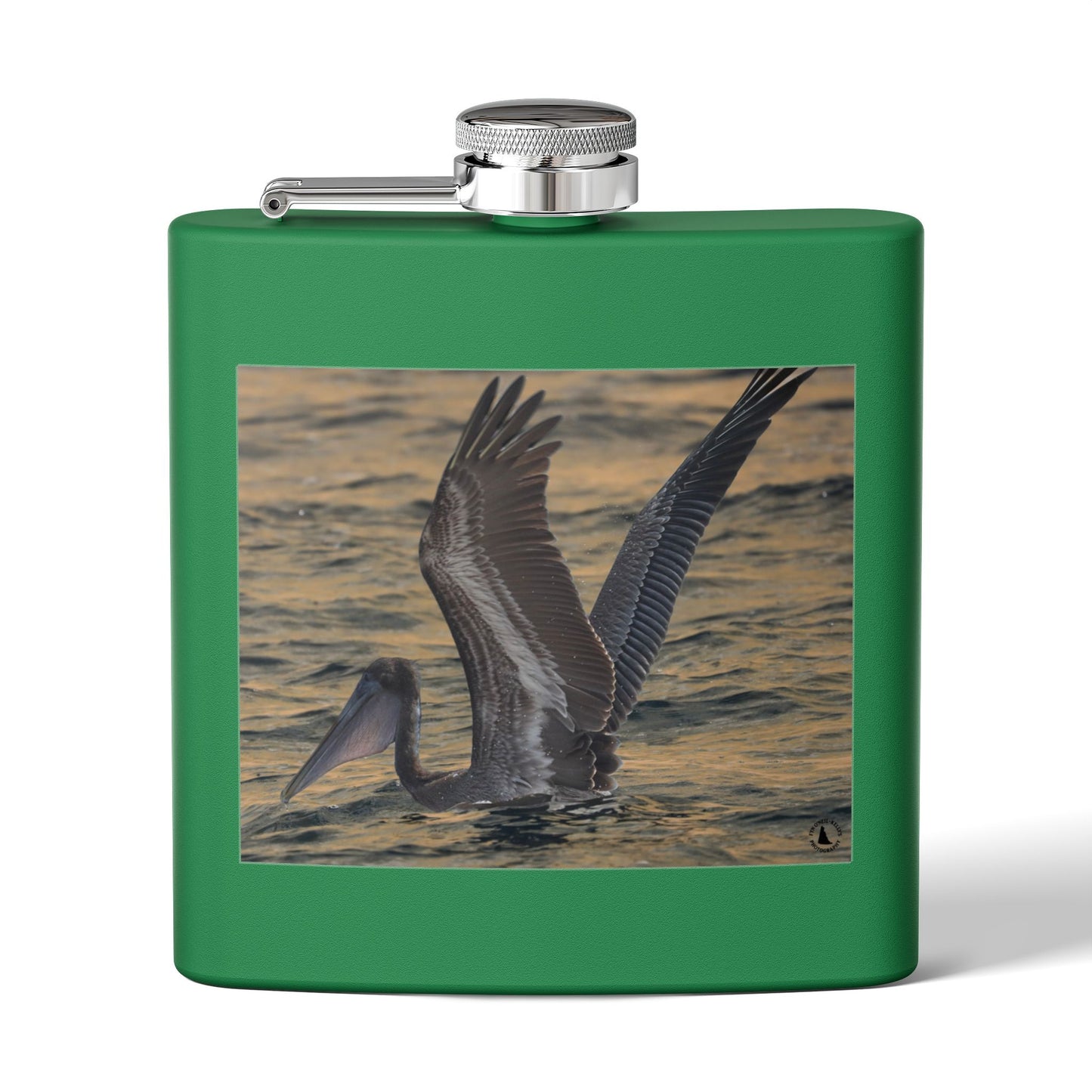 6oz Stainless Steel Flask — Pelican Sunset Photo Hip Flask, Coastal Wildlife Gift