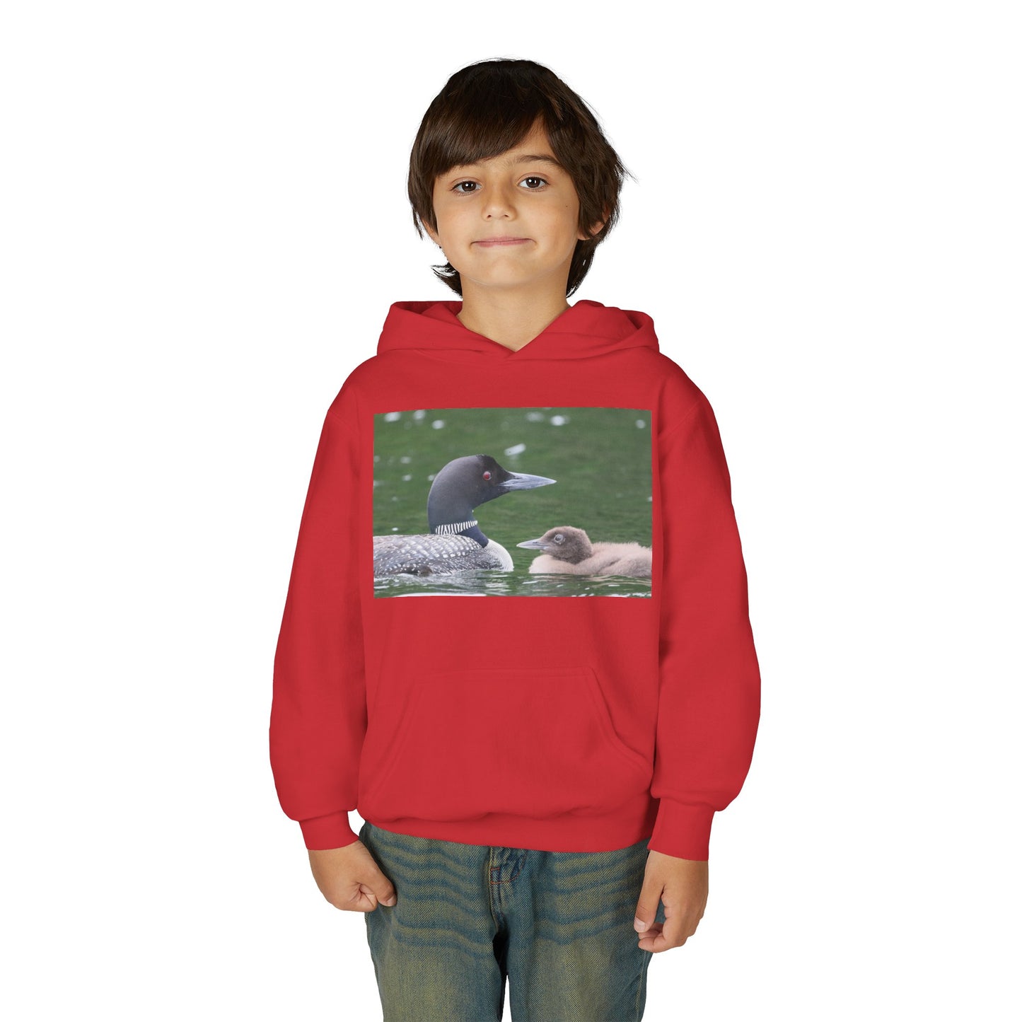 Youth Hoodie — Common Loon with Chick Nature Photo