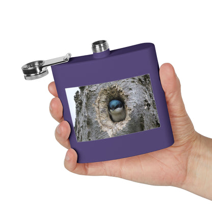 6oz Stainless Steel Flask with Tree Swallow Nest Photo — Nature Lover Gift