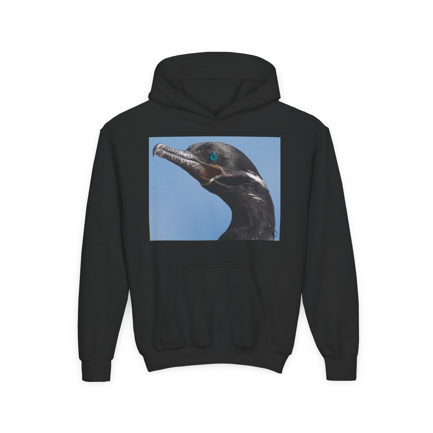 Youth Hoodie with Close-Up Cormorant Photo — Nature-Lover Kids Pullover