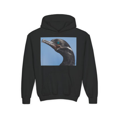 Youth Hoodie with Close-Up Cormorant Photo — Nature-Lover Kids Pullover