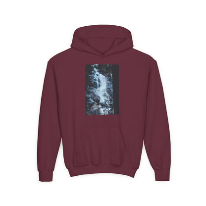 Youth Waterfall Hoodie — Scenic Nature Graphic Sweatshirt