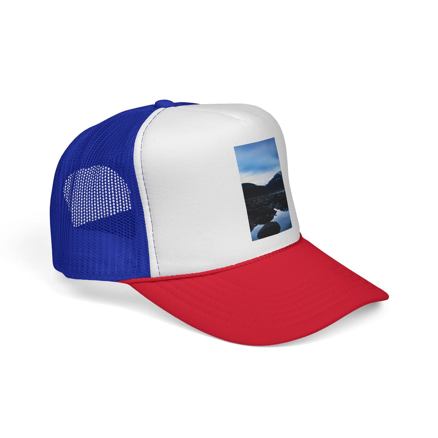 Mountain Lake Trucker Hat — Scenic Nature Photo Cap