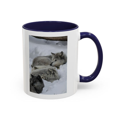 Wolf Pack Coffee Mug – Accent Black Handle 11/15oz, Winter Wildlife Photo
