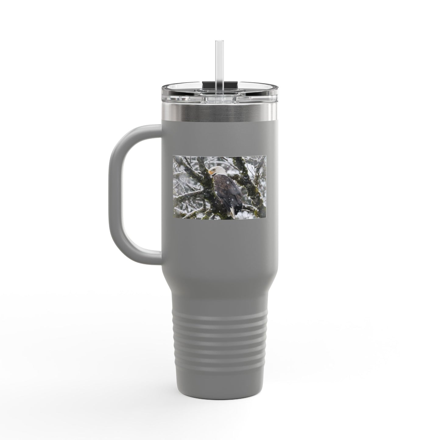 40oz Insulated Travel Mug with Snowy Owl Photo — Cold-Weather Wildlife Tumbler