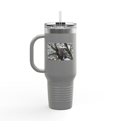 40oz Insulated Travel Mug with Snowy Owl Photo — Cold-Weather Wildlife Tumbler