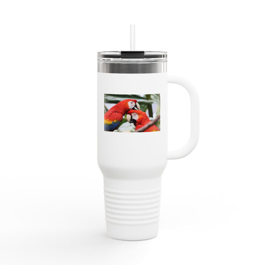 40oz Insulated Travel Mug — Colorful Macaw Parrot Photo, Double-Wall Tumbler for Travel & Outdoor