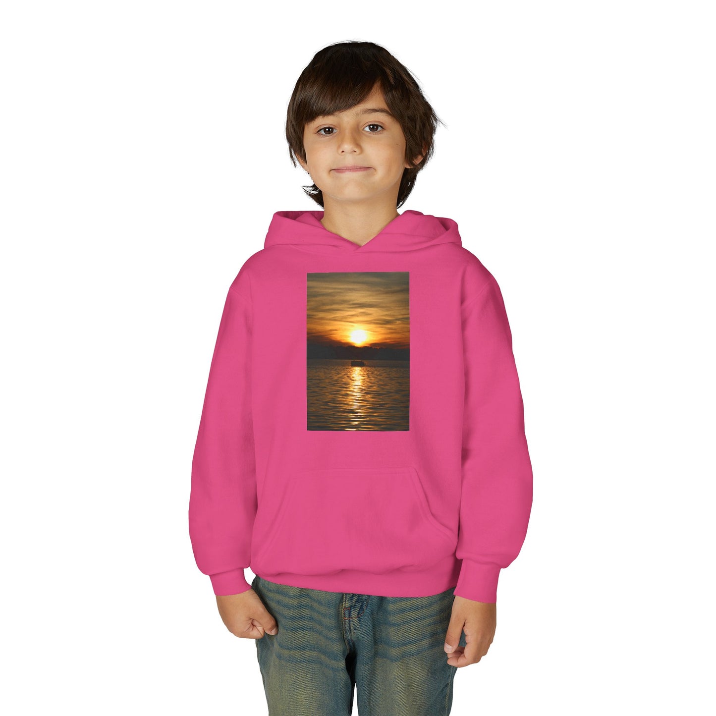 Youth Hoodie with Golden Sunset Photo - Beach Vibes Kids Pullover