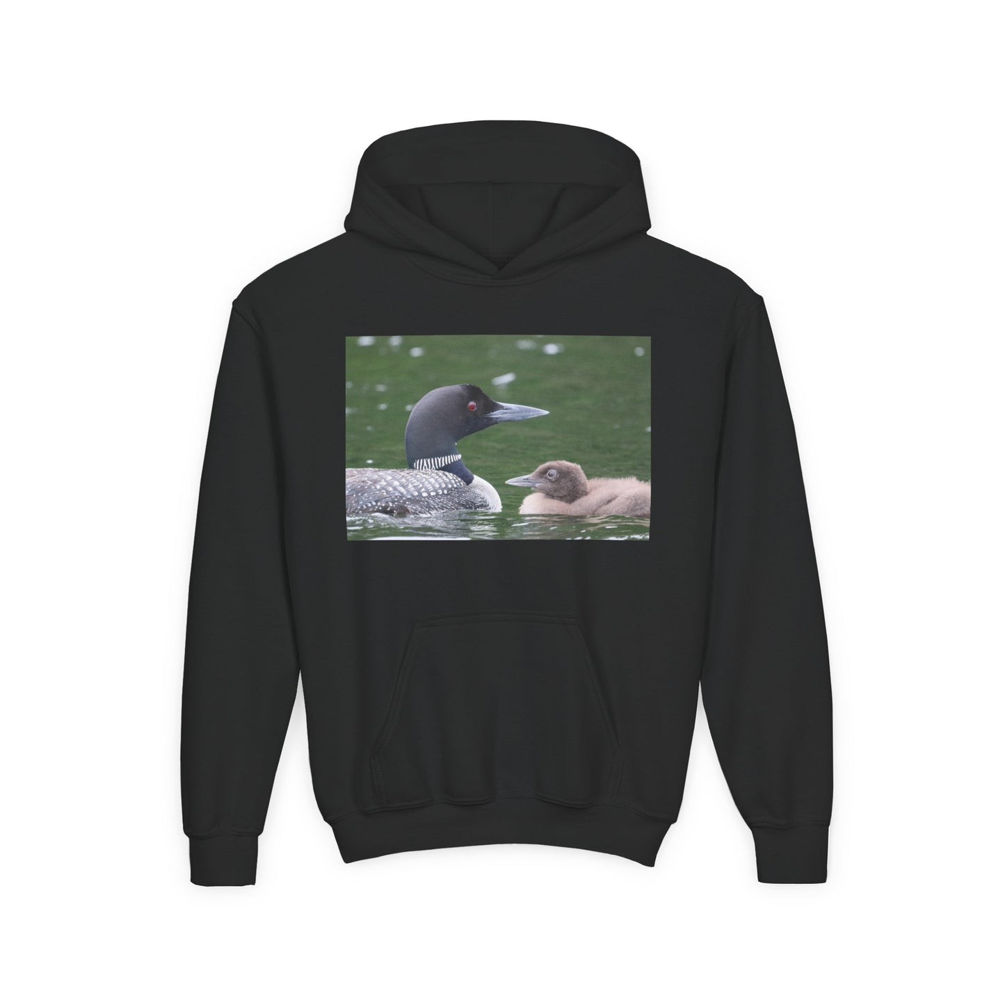 Youth Hoodie — Common Loon with Chick Nature Photo