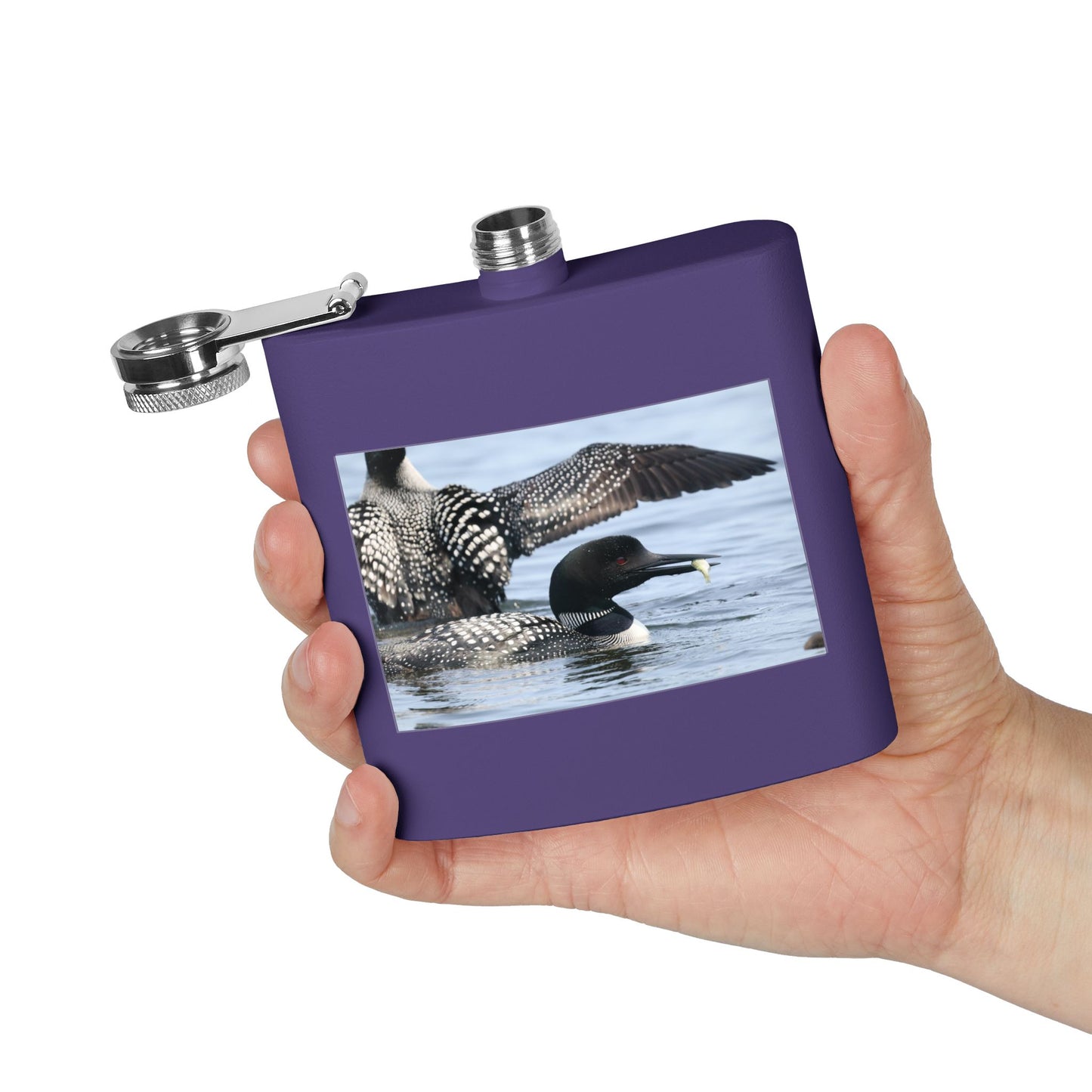 Loon Photo Stainless Steel Flask — 6oz Wildlife Drinking Hip Flask, Nature Lover Gift