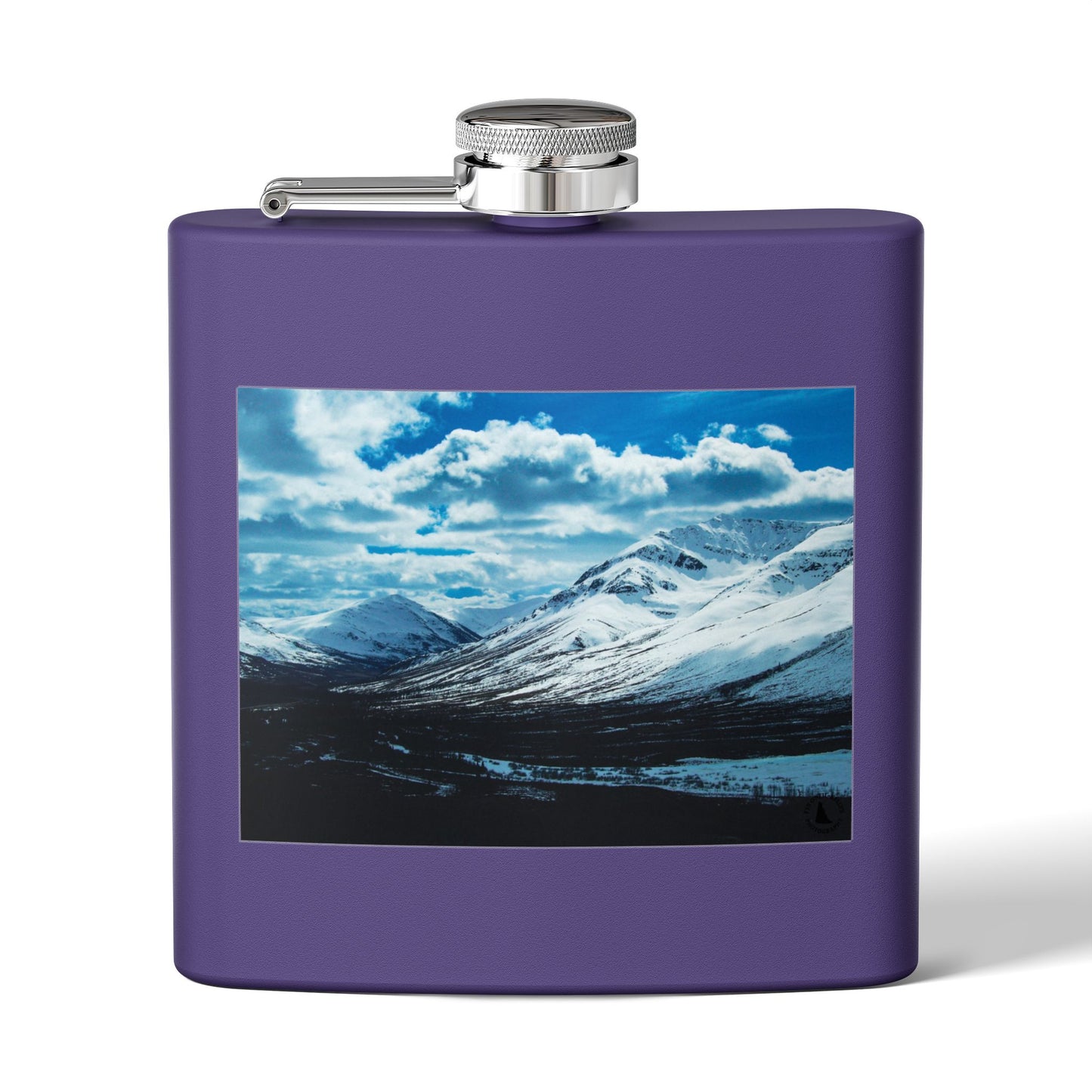 Mountain Winter Scene 6oz Stainless Steel Flask — Snowy Peaks Travel Hip Flask