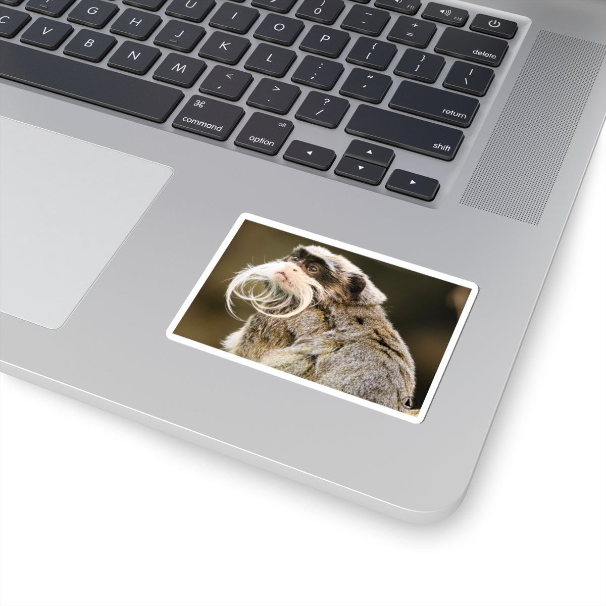 Emperor Tamarin Sticker — Cute Mustache Monkey Kiss-Cut Vinyl Sticker for Laptops & Water Bottles