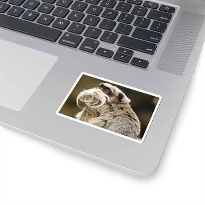 Emperor Tamarin Sticker — Cute Mustache Monkey Kiss-Cut Vinyl Sticker for Laptops & Water Bottles