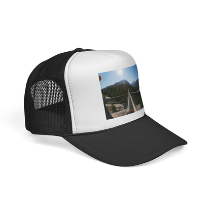 Trucker Hat - Mountain Suspension Bridge Photo Cap, Outdoor Adventure Travel Hat