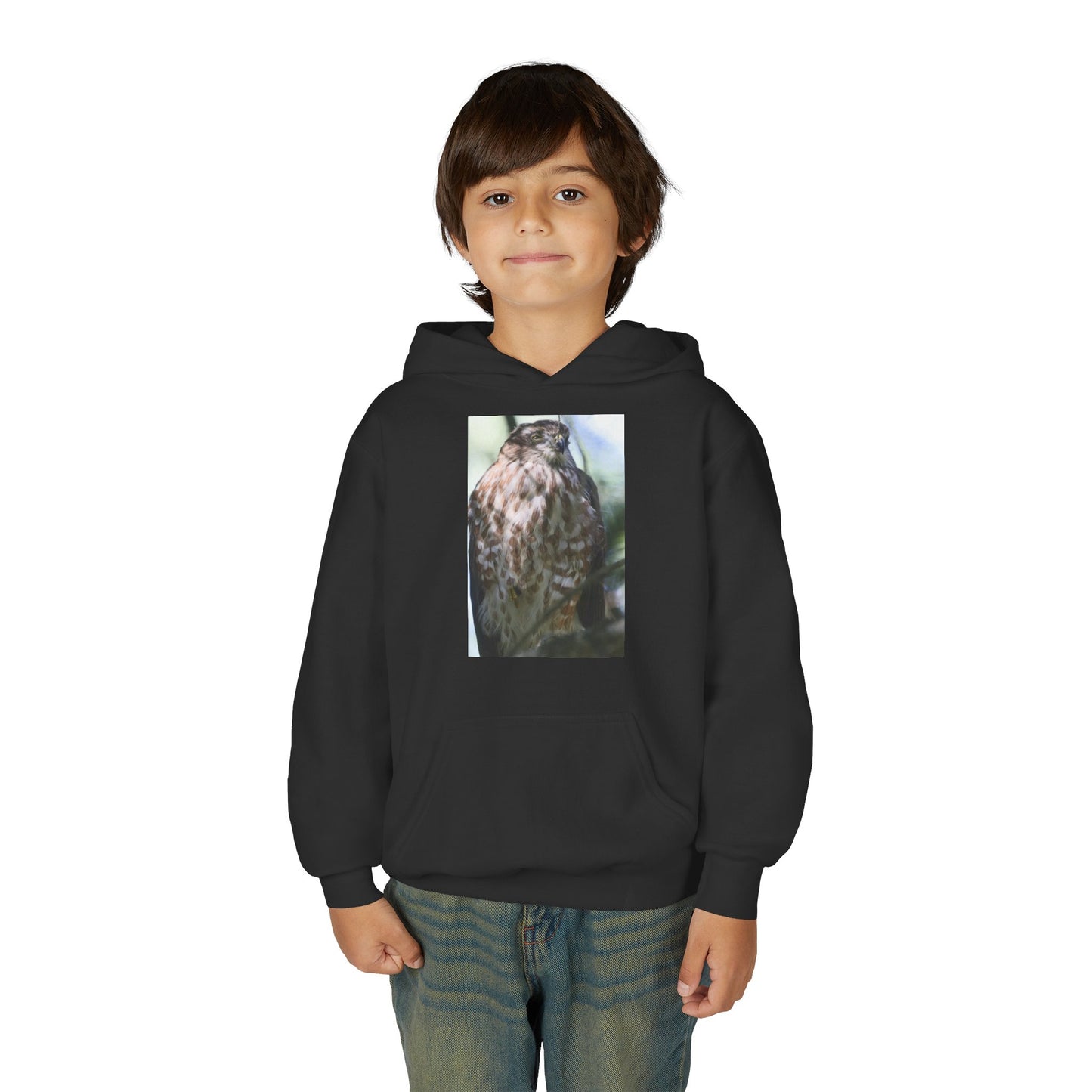 Youth Owl Hoodie – Photoreal Hawk Owl Print Kids' Hooded Sweatshirt
