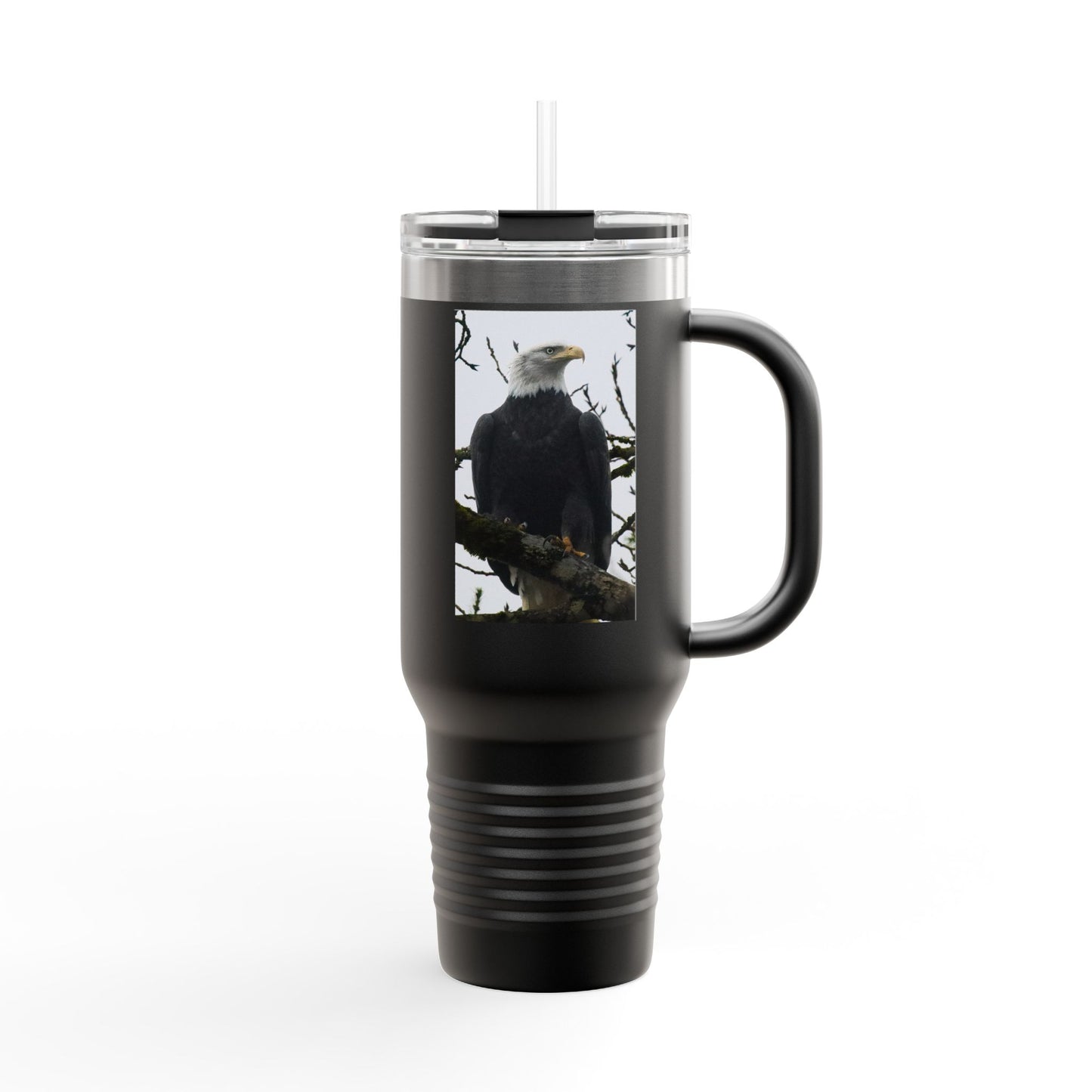 40oz Insulated Travel Mug with Bald Eagle Photo — Outdoor, Patriotic Wildlife Tumbler