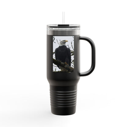 40oz Insulated Travel Mug with Bald Eagle Photo — Outdoor, Patriotic Wildlife Tumbler
