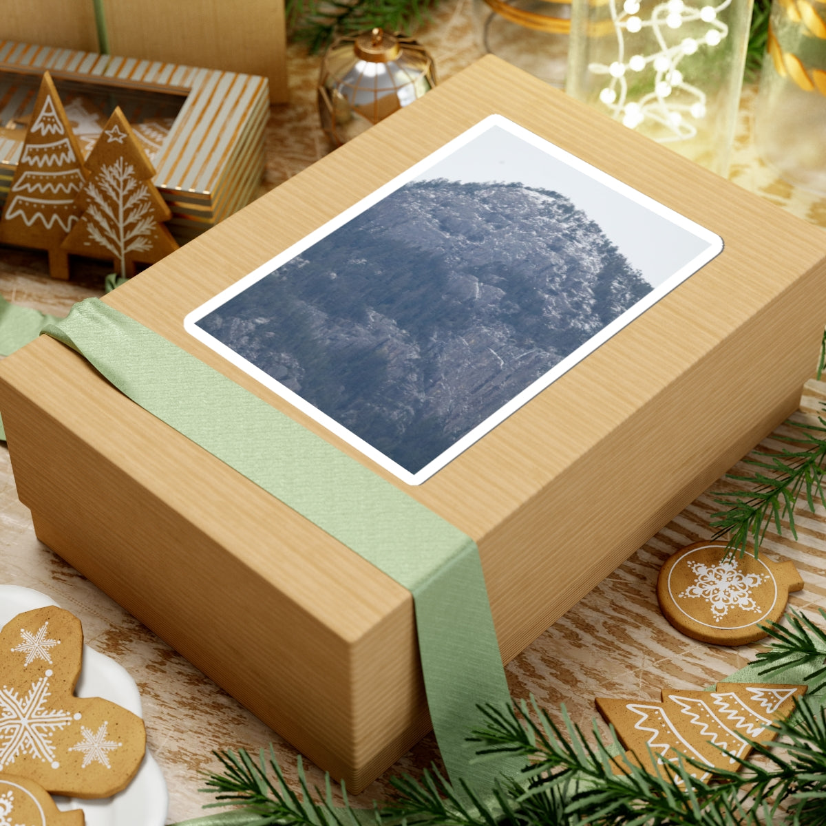 Snowy Mountain Photo Kiss-Cut Sticker — Winter Landscape Laptop Decal