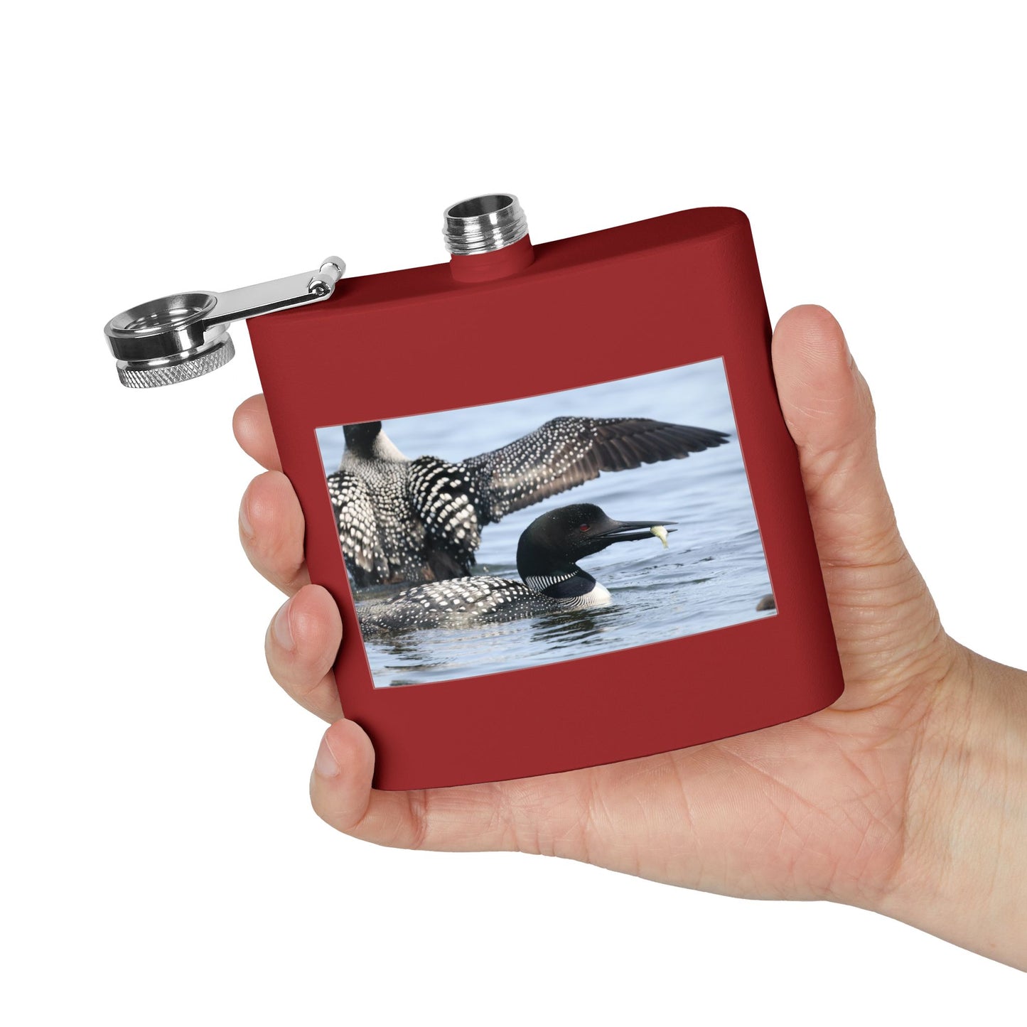 Loon Photo Stainless Steel Flask — 6oz Wildlife Drinking Hip Flask, Nature Lover Gift