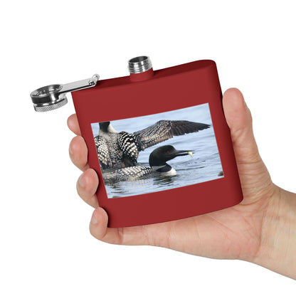 Loon Photo Stainless Steel Flask — 6oz Wildlife Drinking Hip Flask, Nature Lover Gift