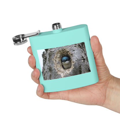 6oz Stainless Steel Flask with Tree Swallow Nest Photo — Nature Lover Gift