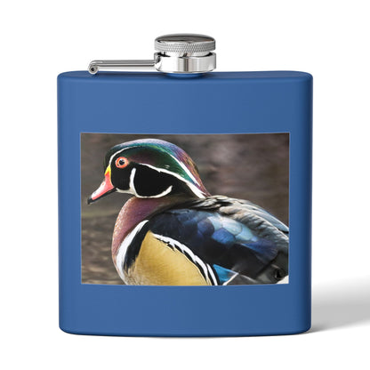 Wood Duck Stainless Steel Flask — 6oz Pocket Hip Flask for Birdwatchers & Outdoor Gifts