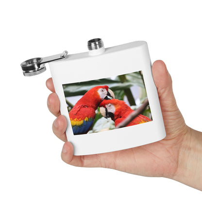 Parrot Photo Stainless Steel Flask — 6oz Tropical Scarlet Macaw Hip Flask