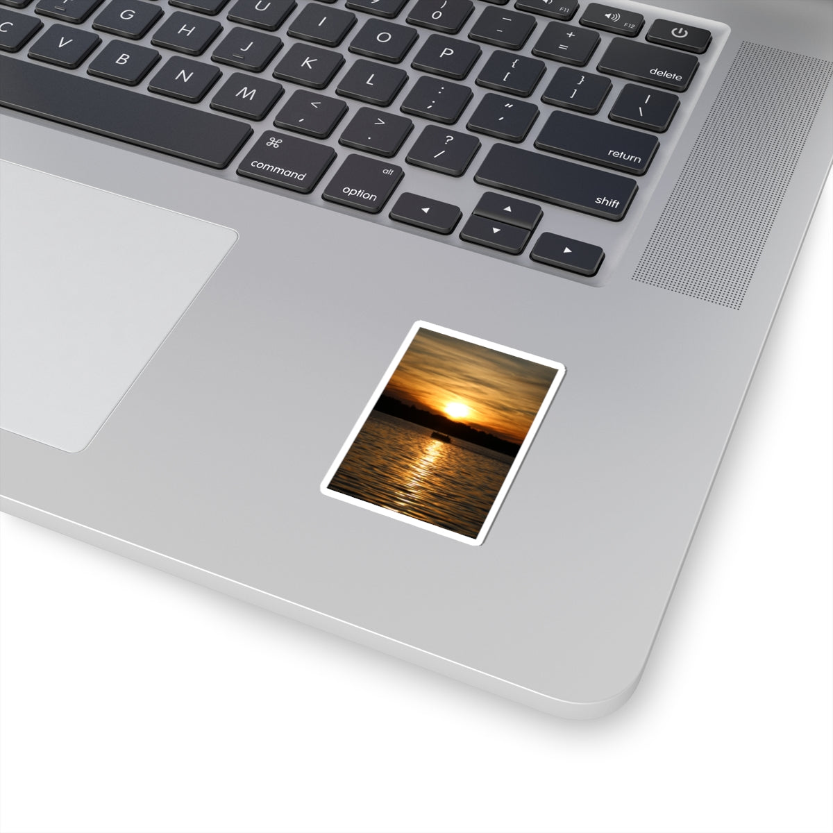 Sunset Over Lake Kiss-Cut Sticker — Golden Sunset Reflection Sticker