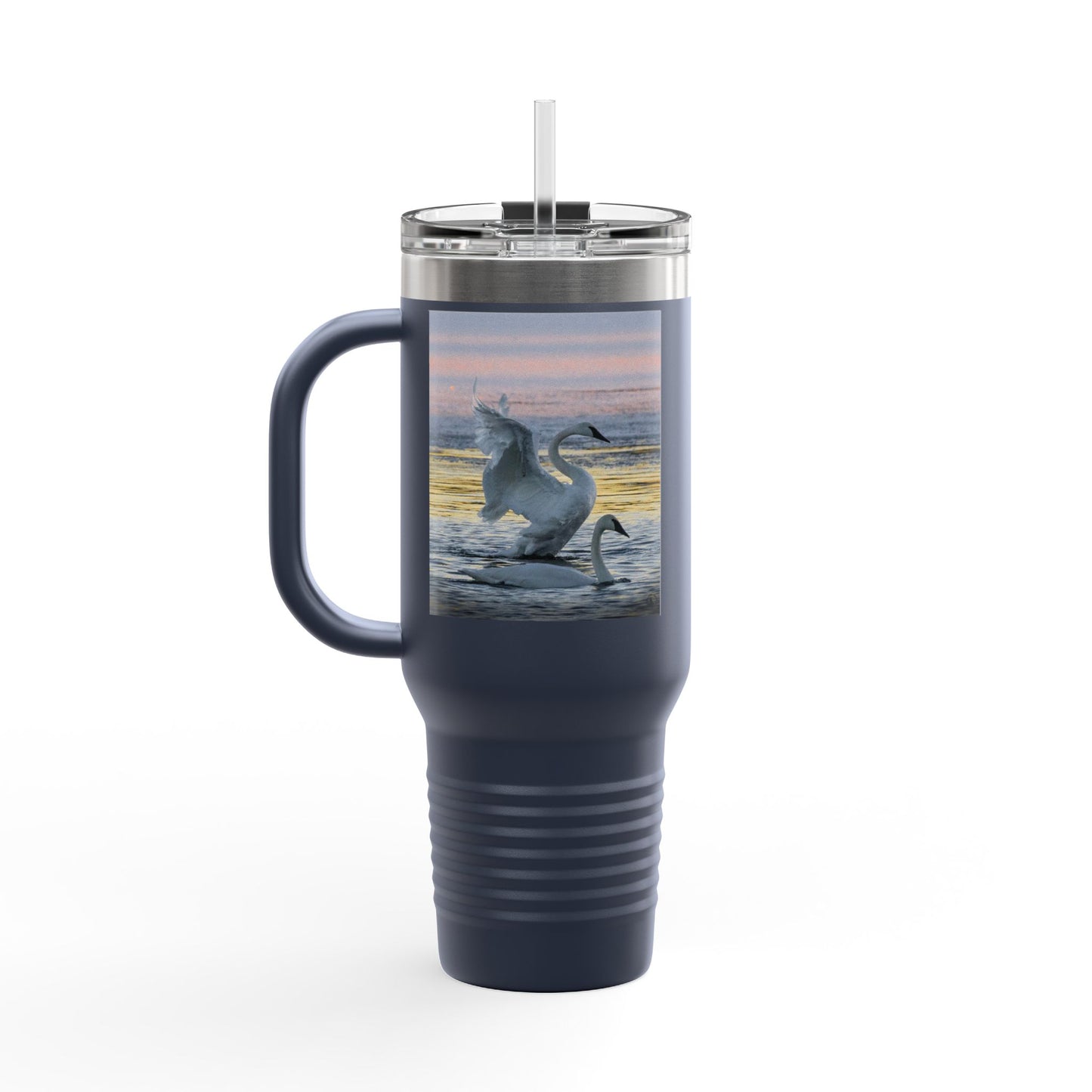 40oz Insulated Travel Mug — Swans at Sunrise Scenic Drink Tumbler