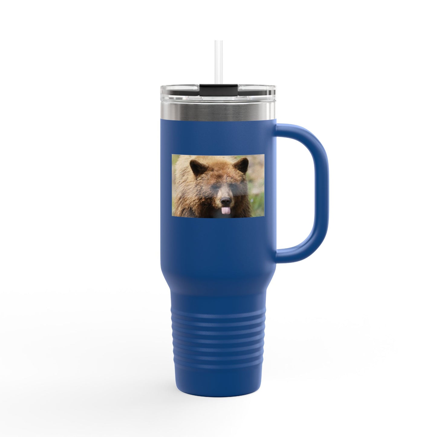 40oz Insulated Travel Mug — Photoreal Bear Photo, Stainless Steel Tumbler with Straw & Handle