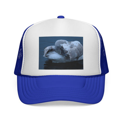 Swan Trucker Cap - Serene Sleepy Swan Photo Mesh Hat