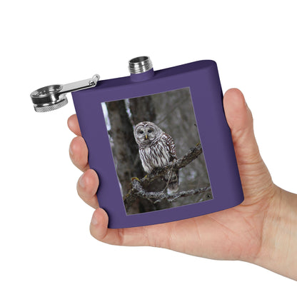 6oz Stainless Flask with Barred Owl Photo – Wildlife Nature Gift