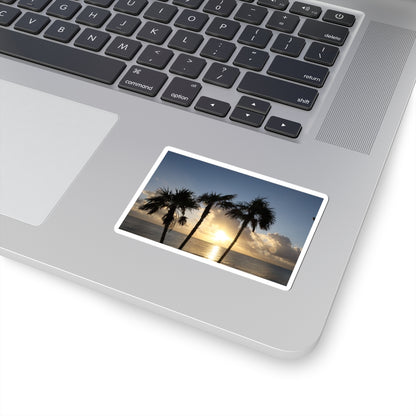 Palm Tree Sunset Sticker — Tropical Beach Kiss-Cut Decal