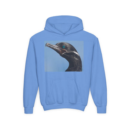 Youth Hoodie with Close-Up Cormorant Photo — Nature-Lover Kids Pullover